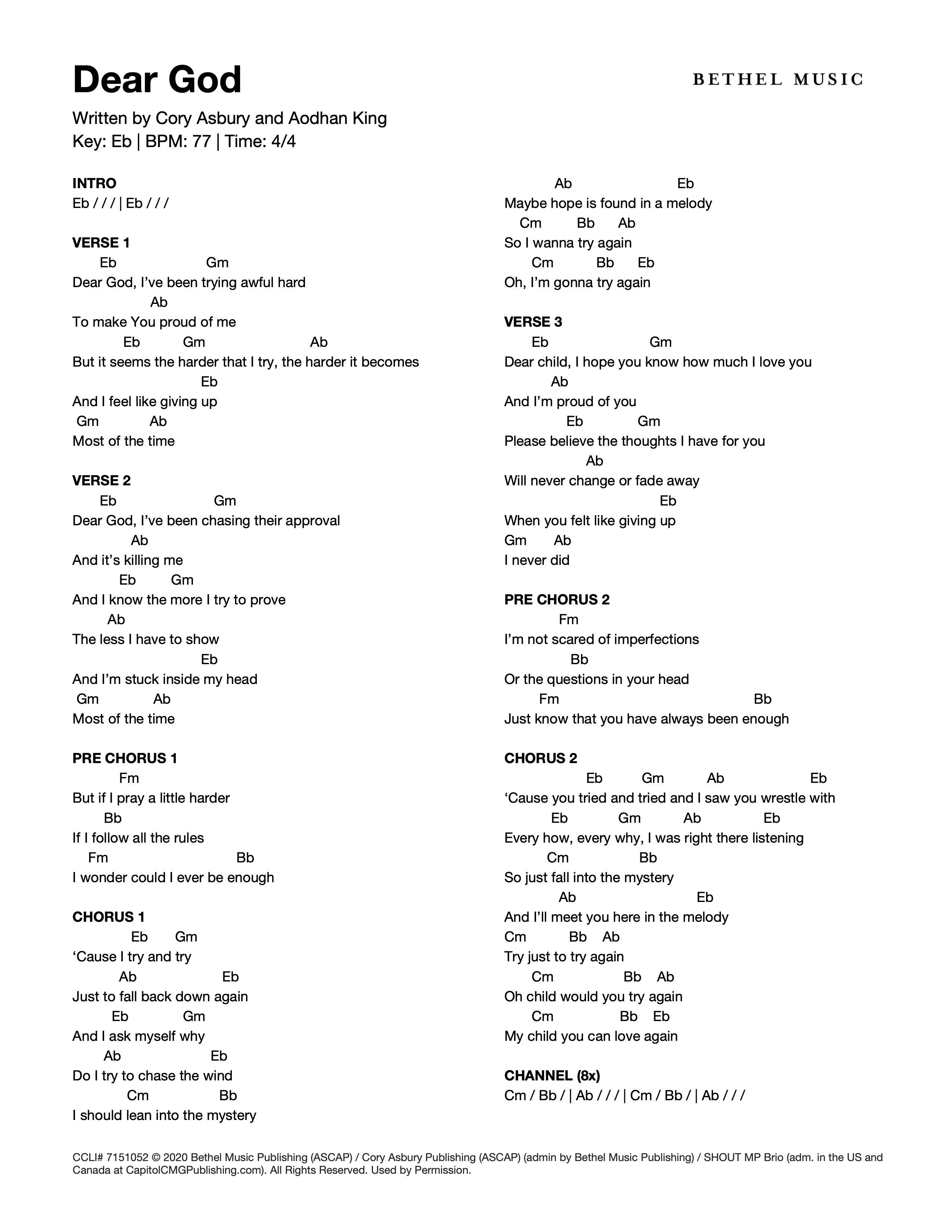 Dear God Lyrics Cory Asbury Chords: Easy Chords and Lyrics for Everyone to Learn