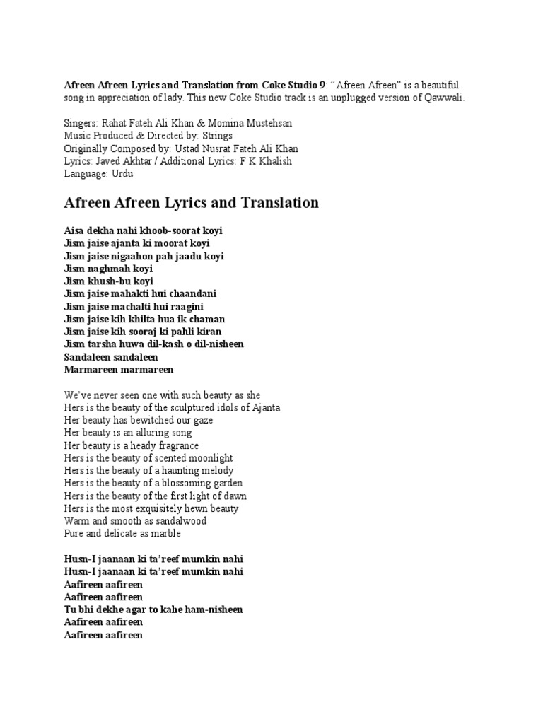 Afreen Afreen Lyrics: Full English Translation of the Iconic Song