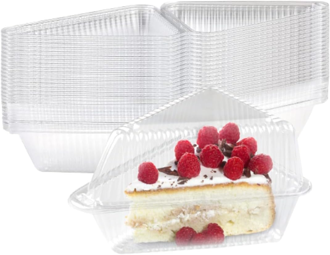 Disposable Clear Plastic Cake Slice Containers with Lid for Cheesecake, Pie, and Desserts