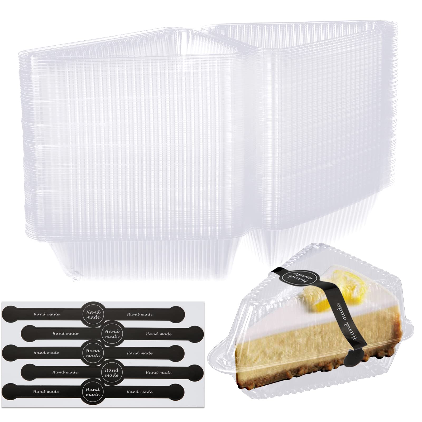 Disposable Clear Plastic Cake Slice Containers with Lid for Cheesecake, Pie, and Desserts