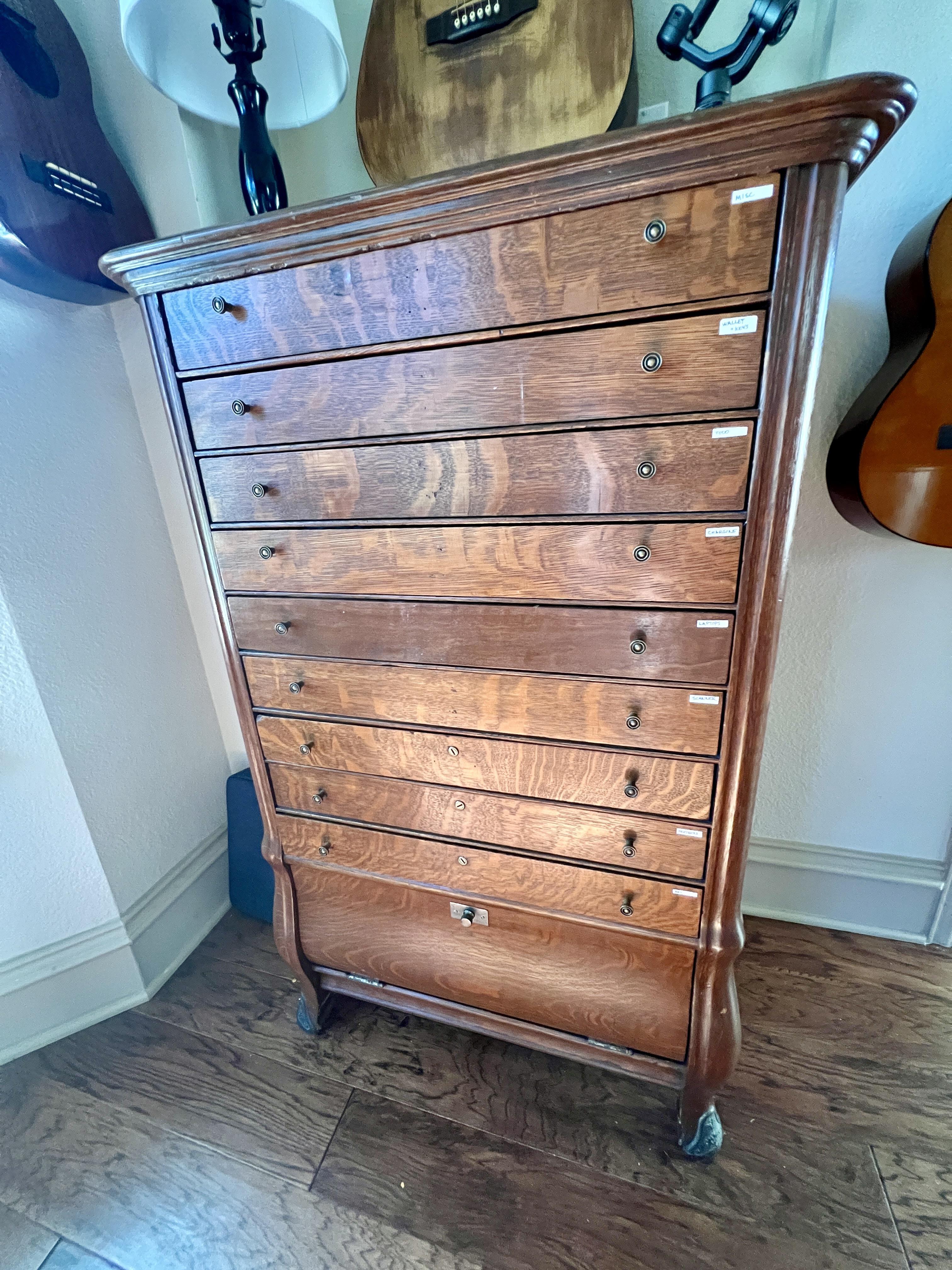 Unique National Cash Register Cabinet – Oak Wood with 9 Drawers for Collectors
