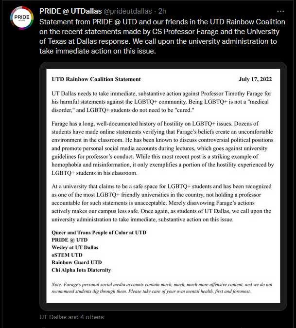 Timothy Farage: UTD Computer Science Professor Under Scrutiny for Social Media Posts