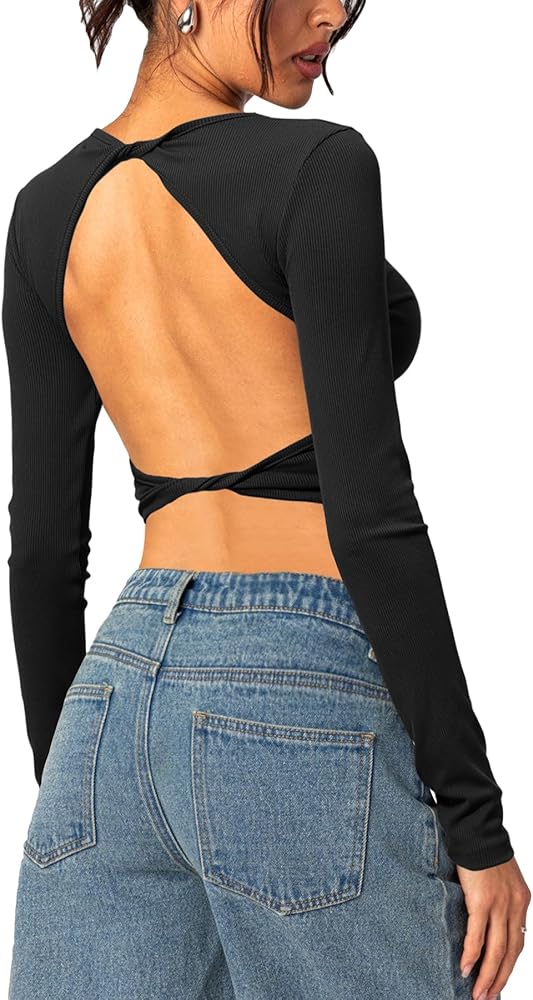 Womens Long Sleeve Backless Top – Perfect for Stylish Outfits