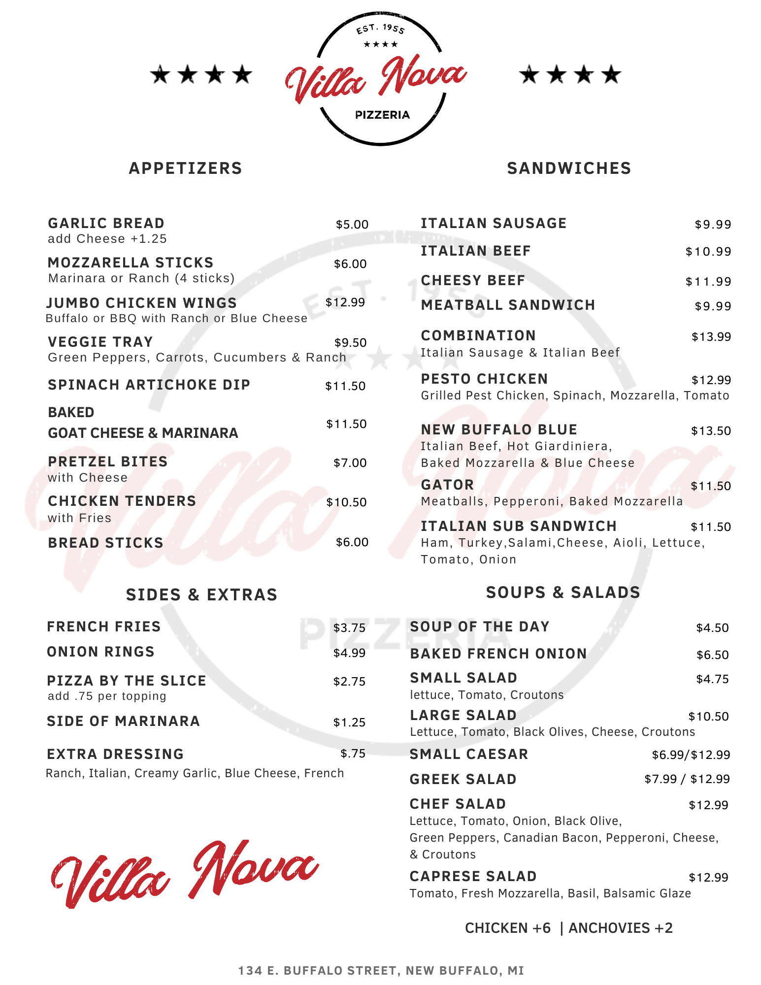 Explore the Villa Nova Pizza Menu: Best Italian Pizzas & More!