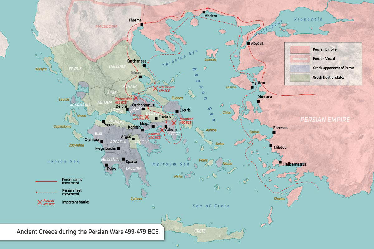 Detailed Map of Ancient Greece and Persia: Key Cities and Battles