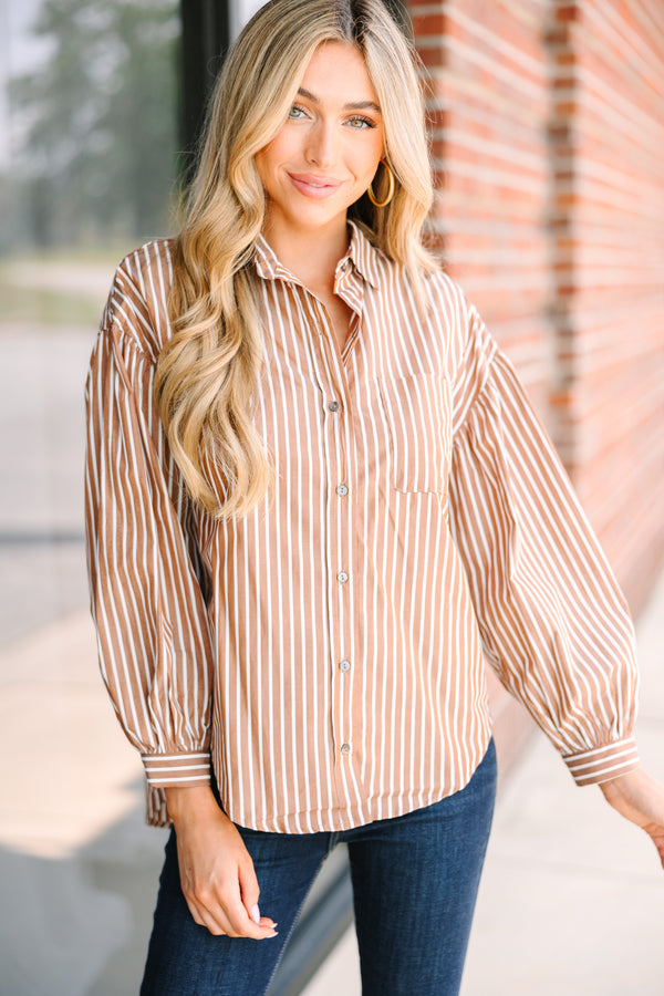 Womens Brown Striped Long Sleeve Shirts – Must-Have Fall Fashion Essentials