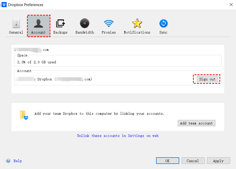 dropbox stuck on updating dropbox account