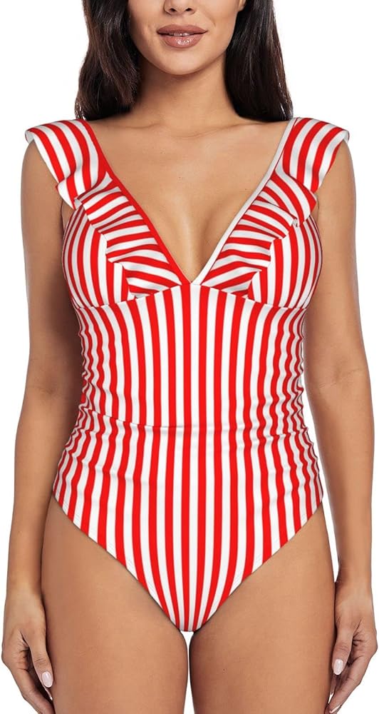 Is a red white striped one piece flattering? Yes, see how it suits many body types.